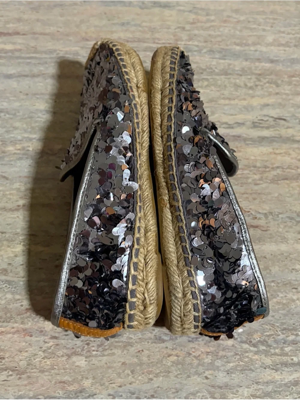 Tory Burch Silver Sequin Espadrille Flats